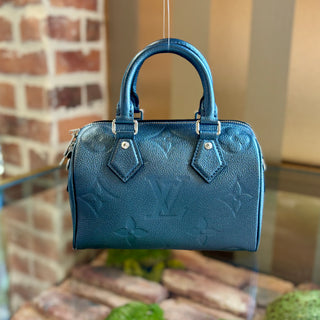 LOUIS VUITTON Blue Metallic Monogram Speedy Bandouliere 20