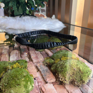 CHANEL CC Black Ruched Leather Enamel Interlocking Belt SZ85/34