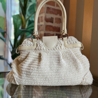 FERRAGAMO Marisa Cream Crochet Shoulder Bag