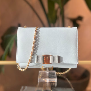 FERRAGAMO Light Blue Ginny Chain Shoulder Bag Medium