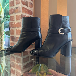 CHANEL Black Leather CC Calfskin Leather Ankle Boots SZ 36.5 (SZ 6.5)