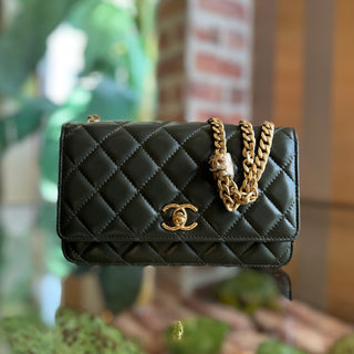 CHANEL Pillow Crush Wallet On Chain Olive Green Lambskin Crossbody