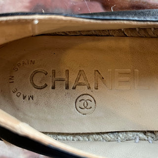CHANEL CC Black Leather Espadrilles SZ 36 (US 6)
