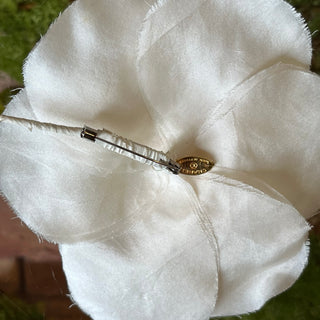 CHANEL Camellia White Fabric Pin Brooch