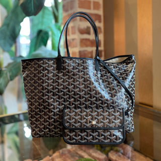 GOYARD Saint Louis PM Black Goyardine Canvas Chevroches Calfskin Tote