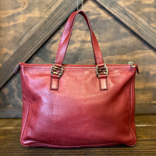 FENDI Red Leather Tote Bag