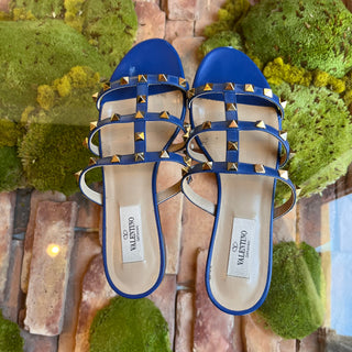 VALENTINO Rockstud Royal Blue Leather Sandals SZ36.5(6.5US)