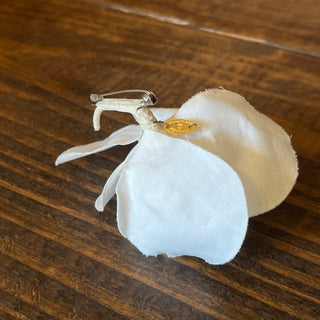CHANEL Camellia White Fabric Pin Brooch