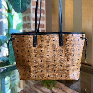 MCM Cognac Black Visetos Monogram Canvas Shopping Tote