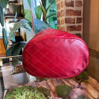 CHANEL Vintage Red Lambskin Leather Bucket Bag