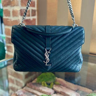 SAINT LAURENT Black Chevron Leather College Large