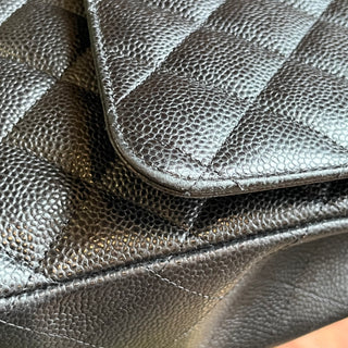 CHANEL Double Flap Maxi Black Caviar Leather Quilted Shoulder Bag