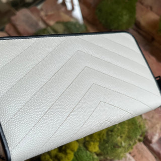 SAINT LAURENT Black White Grain De Poudre Chevron Quilt Wallet