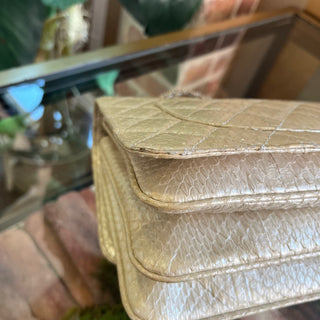 CHANEL Accordian Beige Python Flap Shoulder Bag