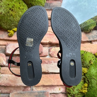 GUCCI Web Stripe Black Leather Thong Sandals SZ 37.5 (US 7.5)