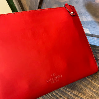 VALENTINO Smooth Calfskin VLTN Printed Pouch Clutch