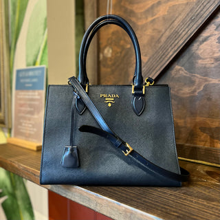 PRADA Small Convertible Open Navy Blue Saffiano Leather Tote Bag