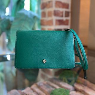 TORY BURCH Green Saffiano Leather Crossbody