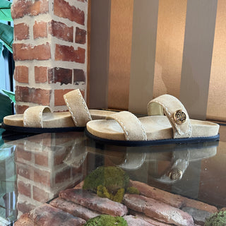 TORY BURCH Romy Sport Beige Suede Slides SZ 10