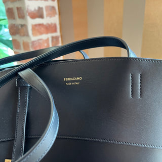 SALVATORE FERRAGAMO Charming Black Calfskin Leather Tote Bag