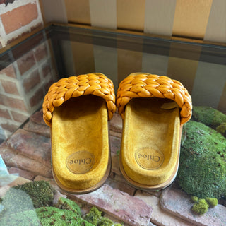 CHLOE Kacey Braided Leather Slide Sandals 38
