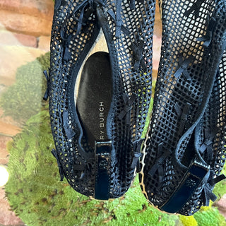 TORY BURCH Black Mesh Mini Bow Flats SZ11