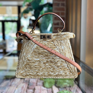 FENDI Petite Peekaboo ISeeU Woven Straw Top Handle Bag