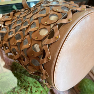 SAINT LAURENT Studded Seau Coeur Vegetable Tanned Calfskin Vintage Brown Bucket Bag