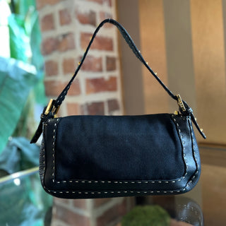 FENDI Selleria Mama Baguette Black Studded Leather Shoulder Bag