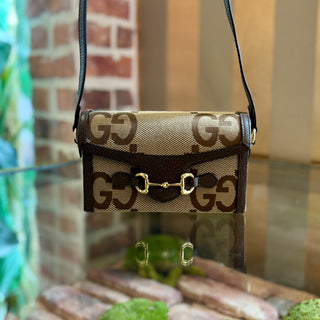 GUCCI Bag Jumbo GG Horsebit Crossbody Brown