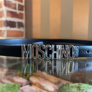 MOSCHINO Mini Lettering Logo Black Leather Belt SZ 46