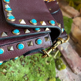 VALENTINO GARAVANI Maroon Rockstud Rolling Guitar Strap Crossbody Bag