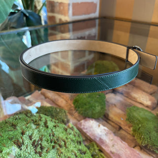 TORY BURCH Miller Crystal-Embellished Green Leather Belt Large