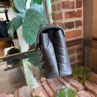SAINT LAURENT Loulou Storm Gray Y-Quilted Calfskin Leather Shoulder Bag