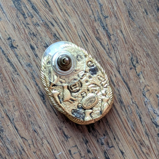 CHANEL Scarab Gold Tone Stud Earrings
