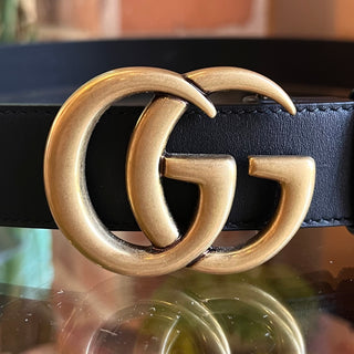 GUCCI GG Marmont Wide Black Smooth Leather Belt SZ 90/36