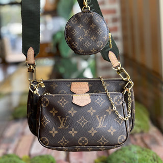 LOUIS VUITTON Multi Pochette Accessories Khaki Brown Monogram Coated Canvas Crossbody Bag