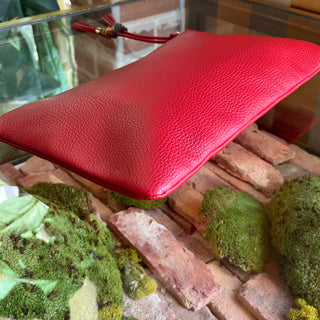 GUCCI Red Bamboo Leather Tassel Zippy Clutch