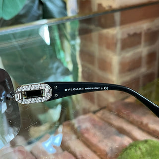 BVLGARI 6054-B-M Black Crystal Embellished Gradient Shield Sunglasses