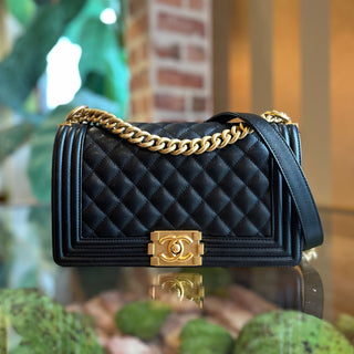 CHANEL Boy Medium Black Caviar Leather Shoulder Bag