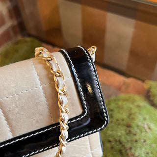 CHANEL East West Chocolate Bar Flap Beige Lambskin Patent Shoulder Bag