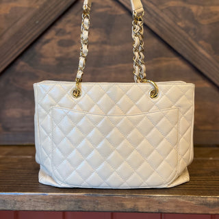CHANEL GST Grand Shopper Beige Caviar Leather Quilted Tote