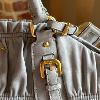 PRADA Gray Nappa Gaufre 2-Way Leather Tote Bag