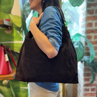 JIMMY CHOO Ana Brown Suede Hobo