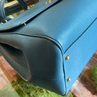 DOLCE&GABBANA Sicily Blue Dauphine Calfskin Leather Top Handle