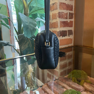 SAINT LAURENT Lou Black Raffia Camera Crossbody