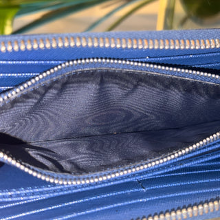 PRADA Blue Saffiano Long Zip Wallet