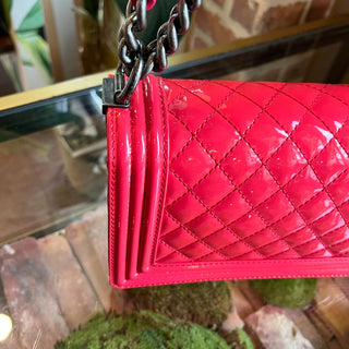 CHANEL Old Medium Boy Flap Quilted Patent Leather Shoulder Bag