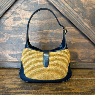 GUCCI Navy Blue Raffia Jackie Shoulder Bag