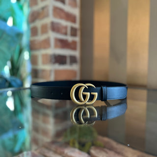 GUCCI GG Marmont Wide Black Smooth Leather Belt SZ 90/36